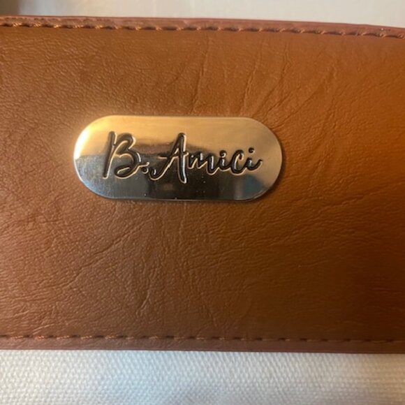 B Amici Amelia White Canvas & Tan Trimming Satchel Shoulder Bag - Picture 2 of 16